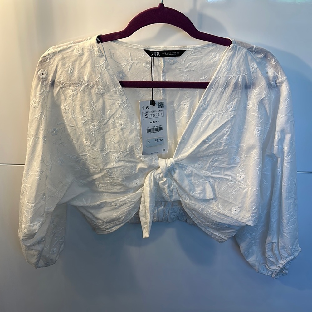 Eyelet crop blouse